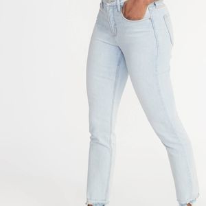 Old Navy light wash slim straight raw-edge jeans